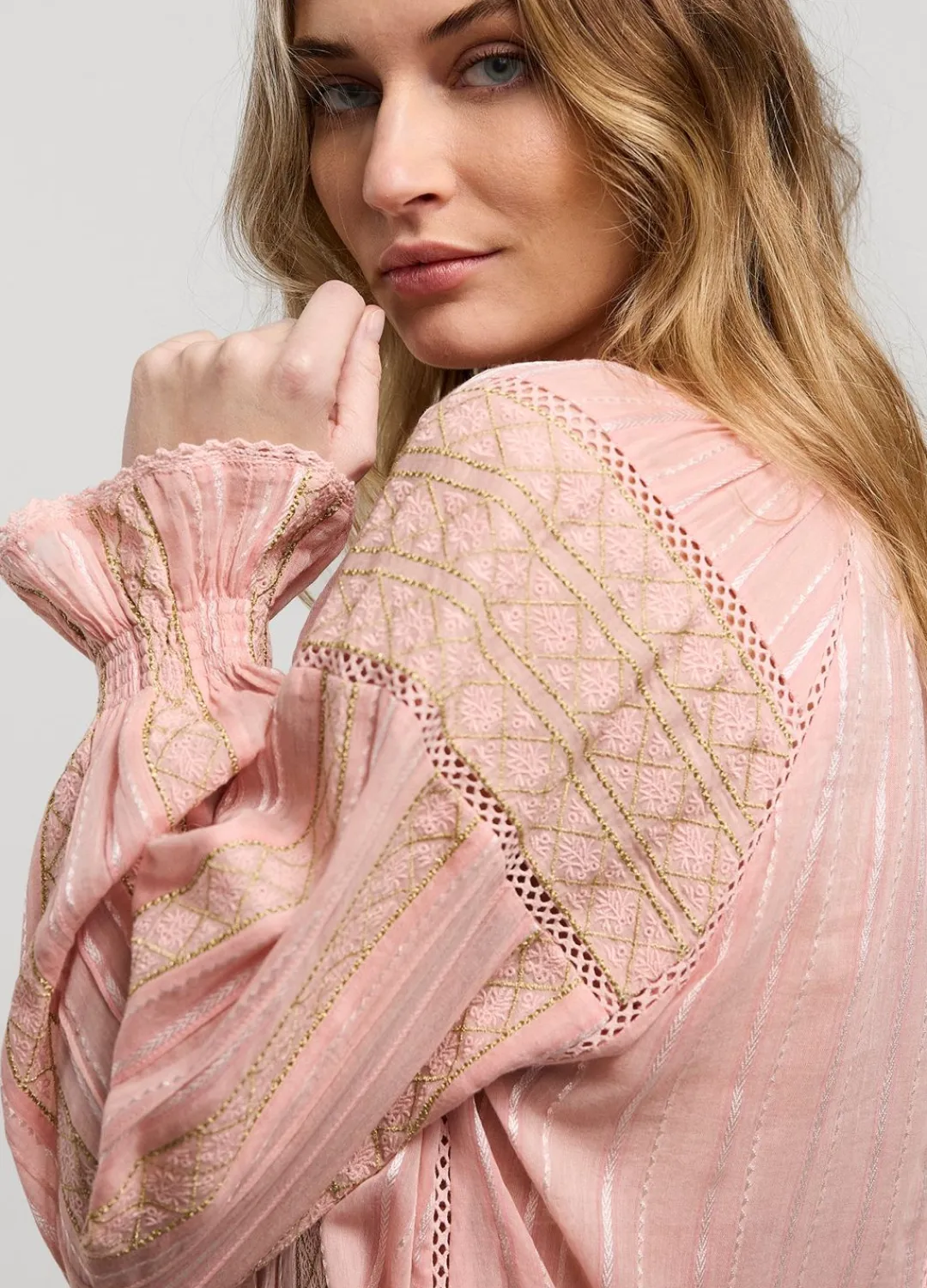 Fashion Summum Voile Blouse With Lace Pink