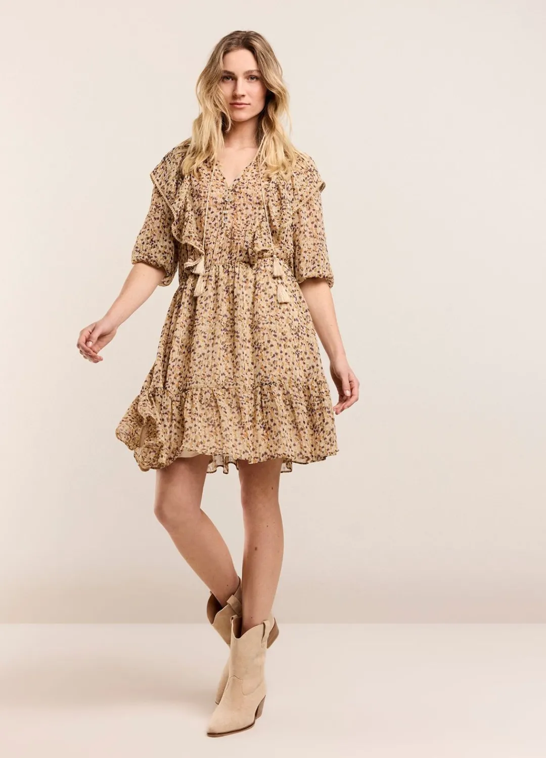 Hot Summum Voile Dress With Ruffles Creme