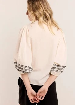 New Summum Wide Cotton Blouse Creme