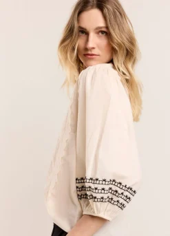 New Summum Wide Cotton Blouse Creme