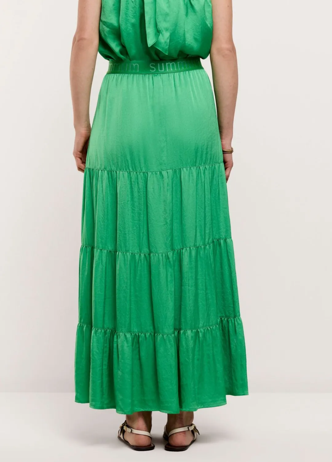 New Summum Wide Tiered Skirt Green