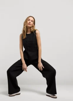 New Summum Wide-Leg Linen Trousers Black