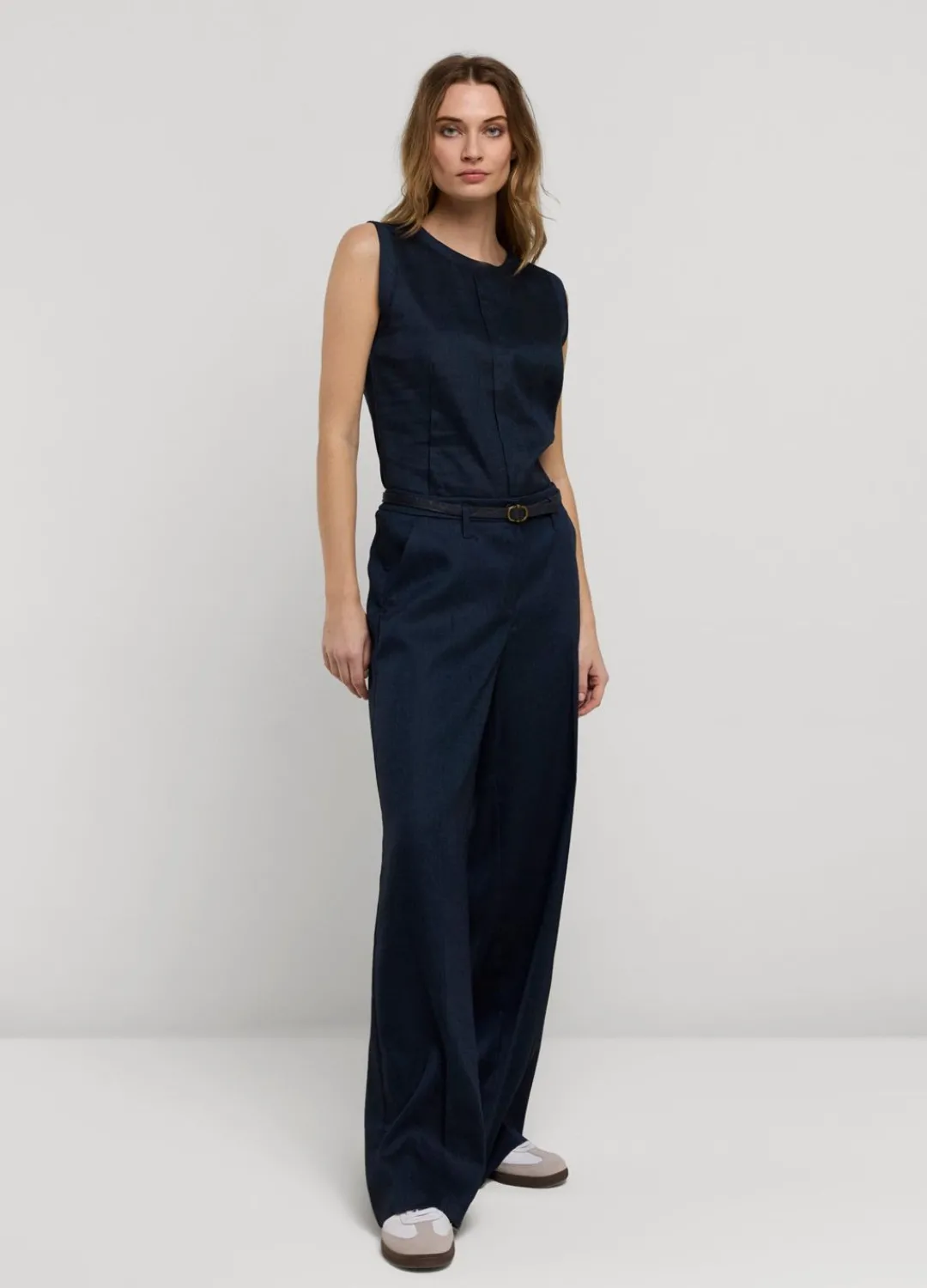 Fashion Summum Wide-Leg Linen Trousers Blue