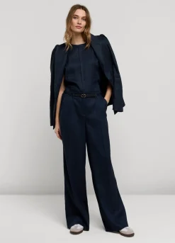 Fashion Summum Wide-Leg Linen Trousers Blue
