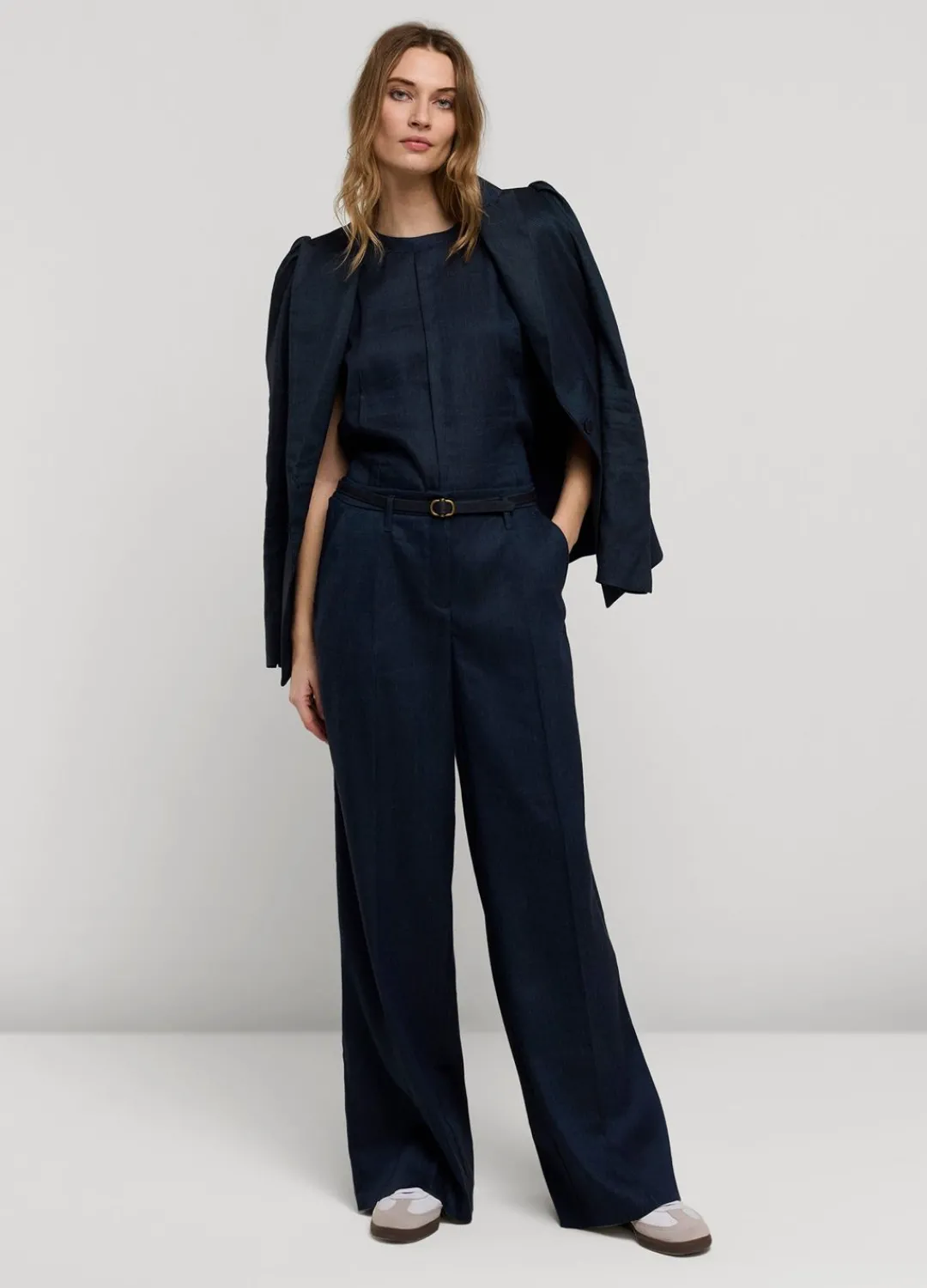 Fashion Summum Wide-Leg Linen Trousers Blue