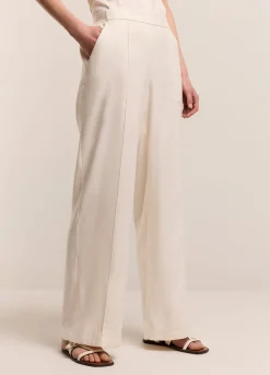 Sale Summum Wide-Leg Trousers With Pintuck Creme