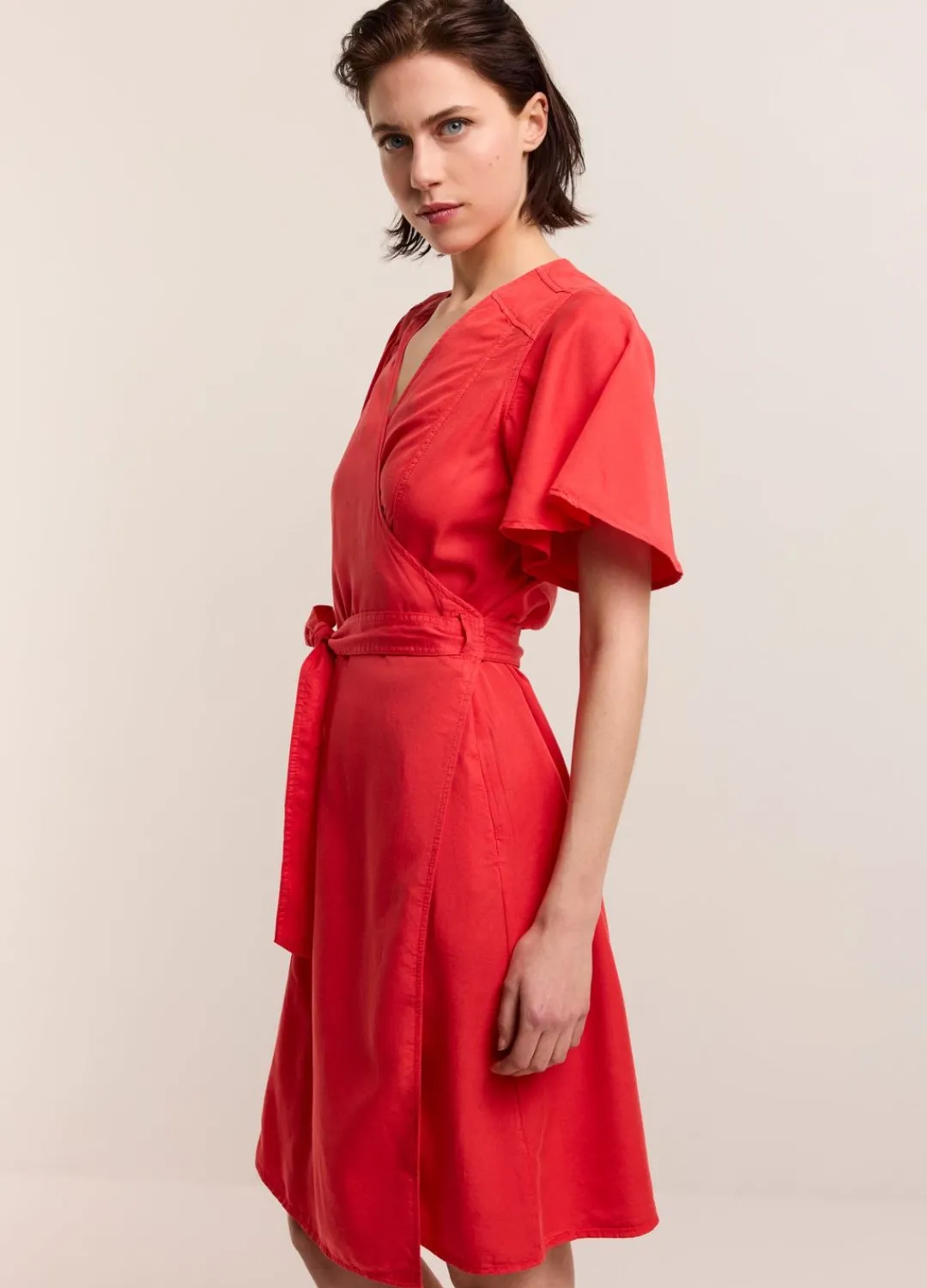 New Summum Wrap Dress With Butterfly Sleeves Red