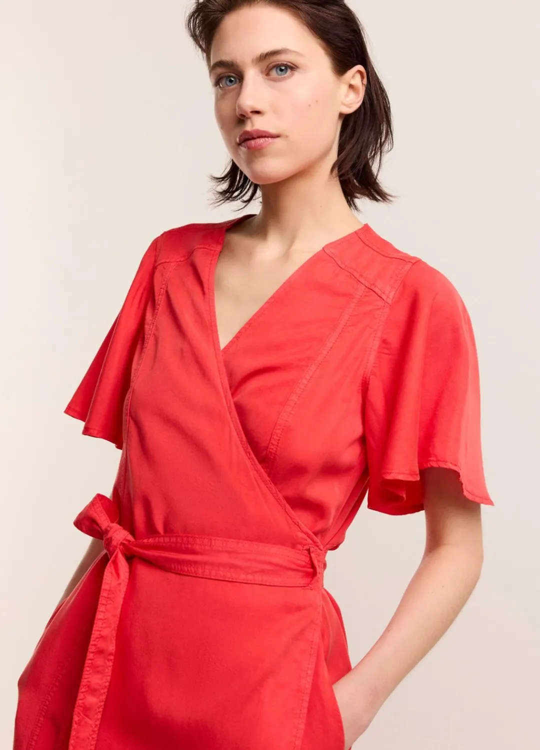 New Summum Wrap Dress With Butterfly Sleeves Red