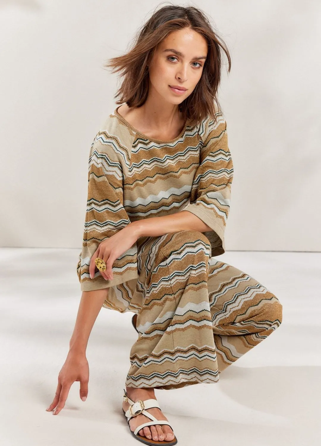 Fashion Summum Zigzag Jumpsuit Brown